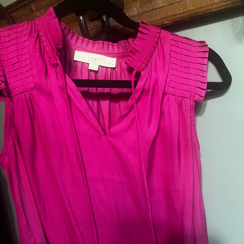LOFT Women's Vibrant Pink Pleated Blouse